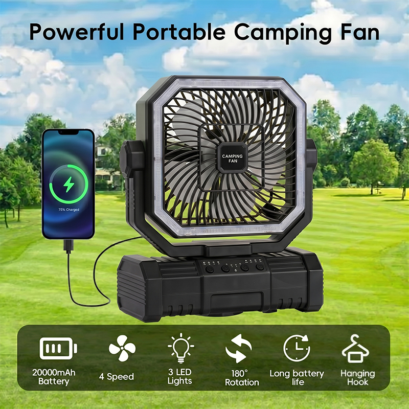 Outdoor Camping Misting Fan - 20000mAh Camping Ceiling Fan Rechargeable Battery
