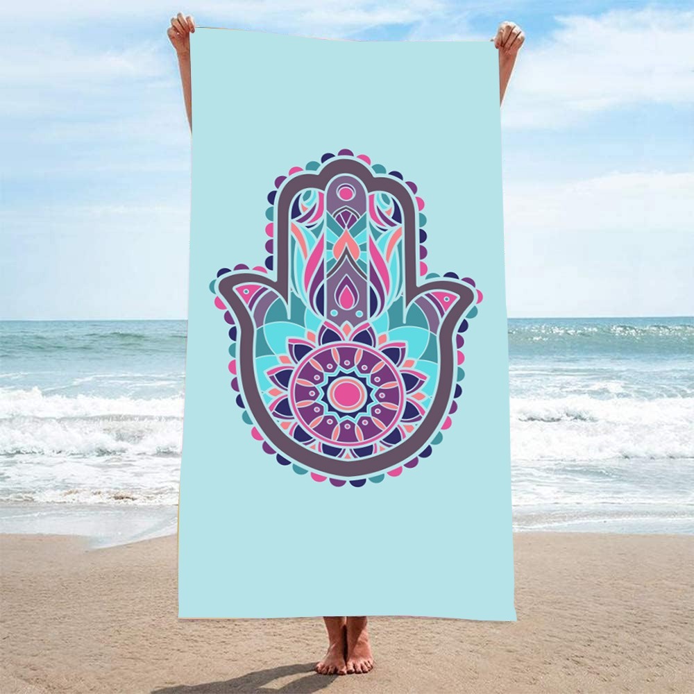 Camp Towel Microfiber - HAMSA Pattern Beach Towel27x55in Decor Tapestry