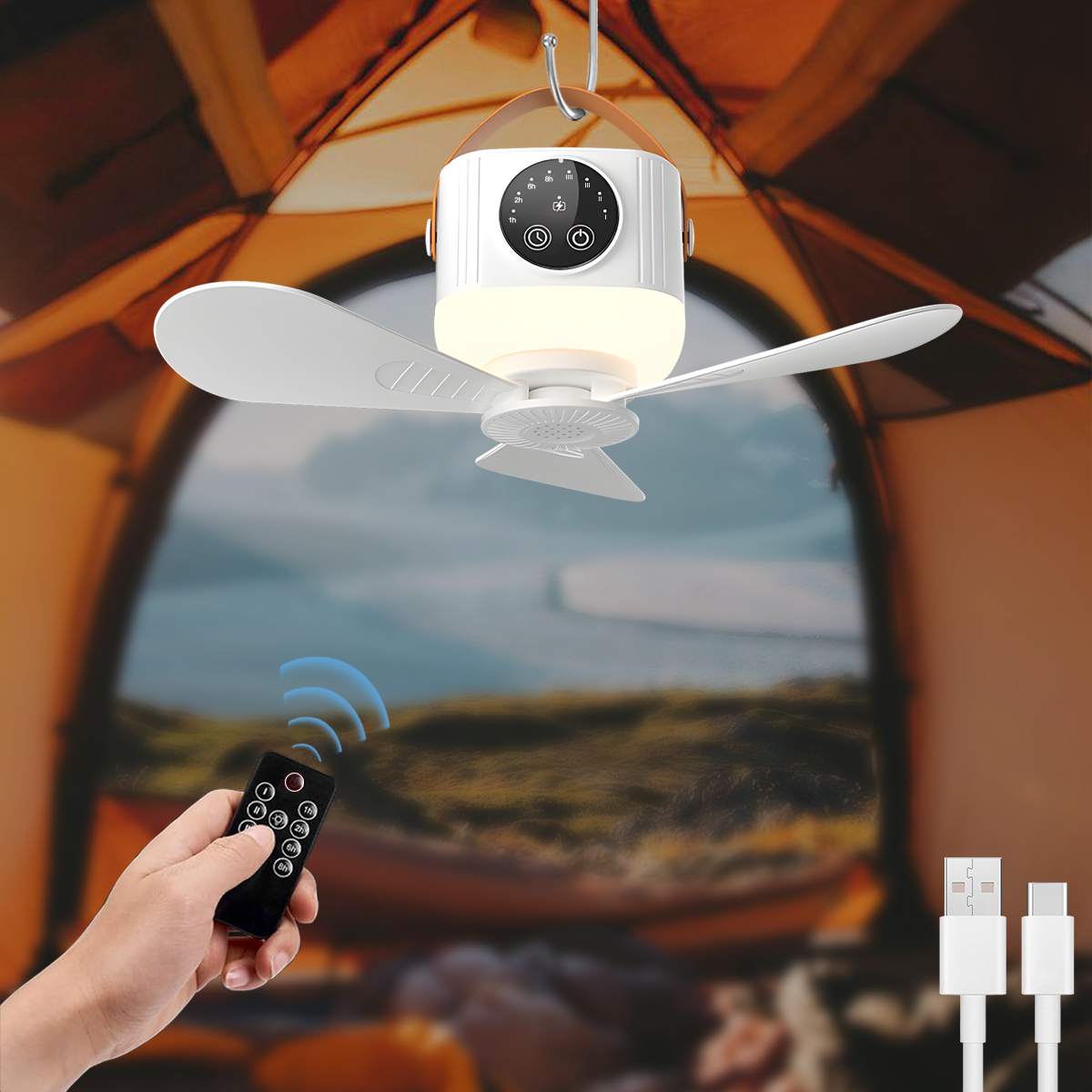 Outdoor Camping Misting Fan - LED Light With Fan Portable Silent