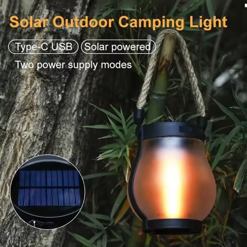 Camping Solar Lantern - USB Rechargeable Camping Light Solar Flame