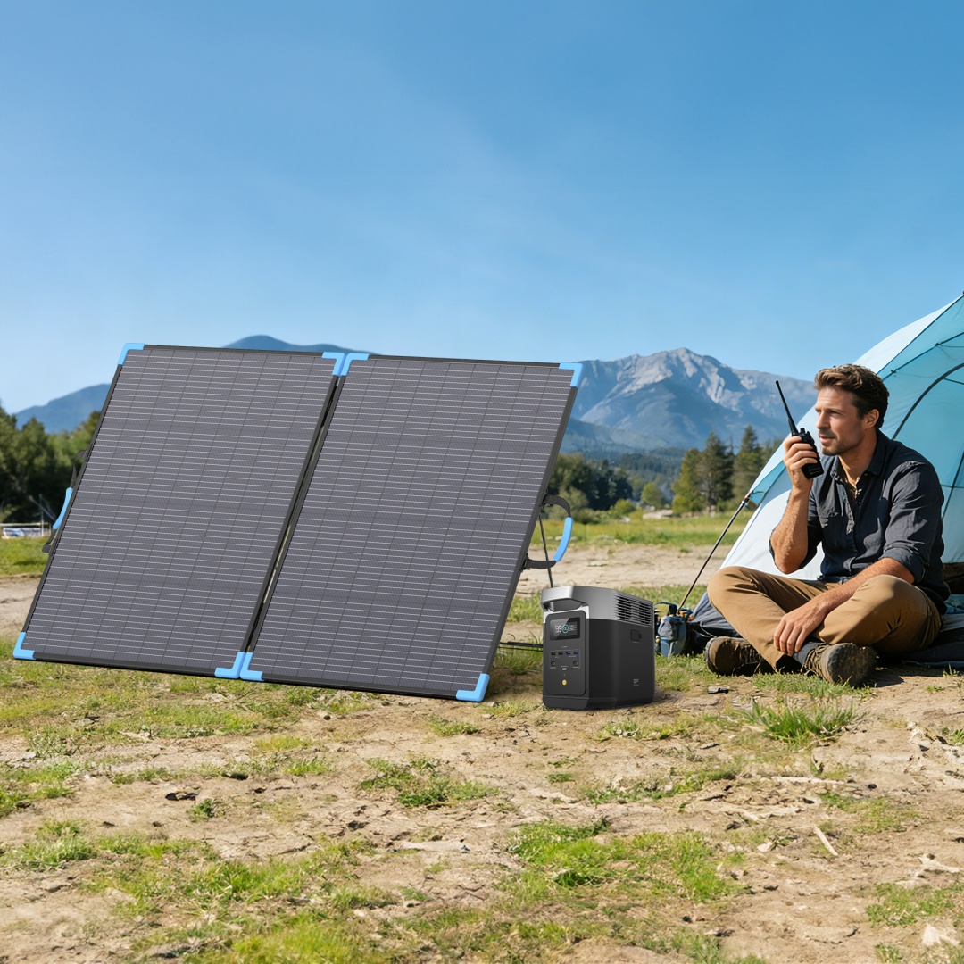 Outdoor Camping Van - E-POWO 20V Bifacial Solar Panel 220W