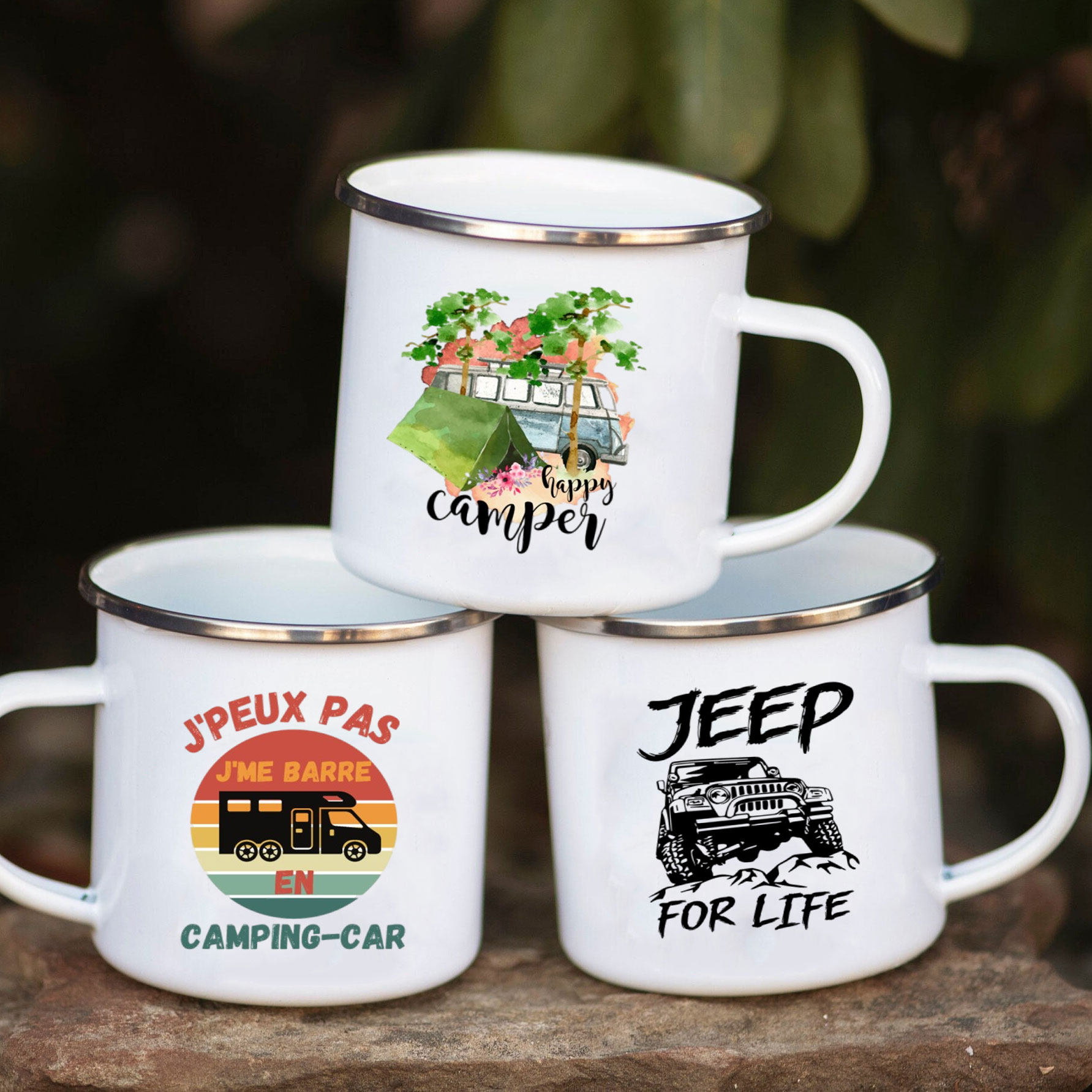 Outdoor Camping Van - Camping Car Enamel Mug Adventure Together