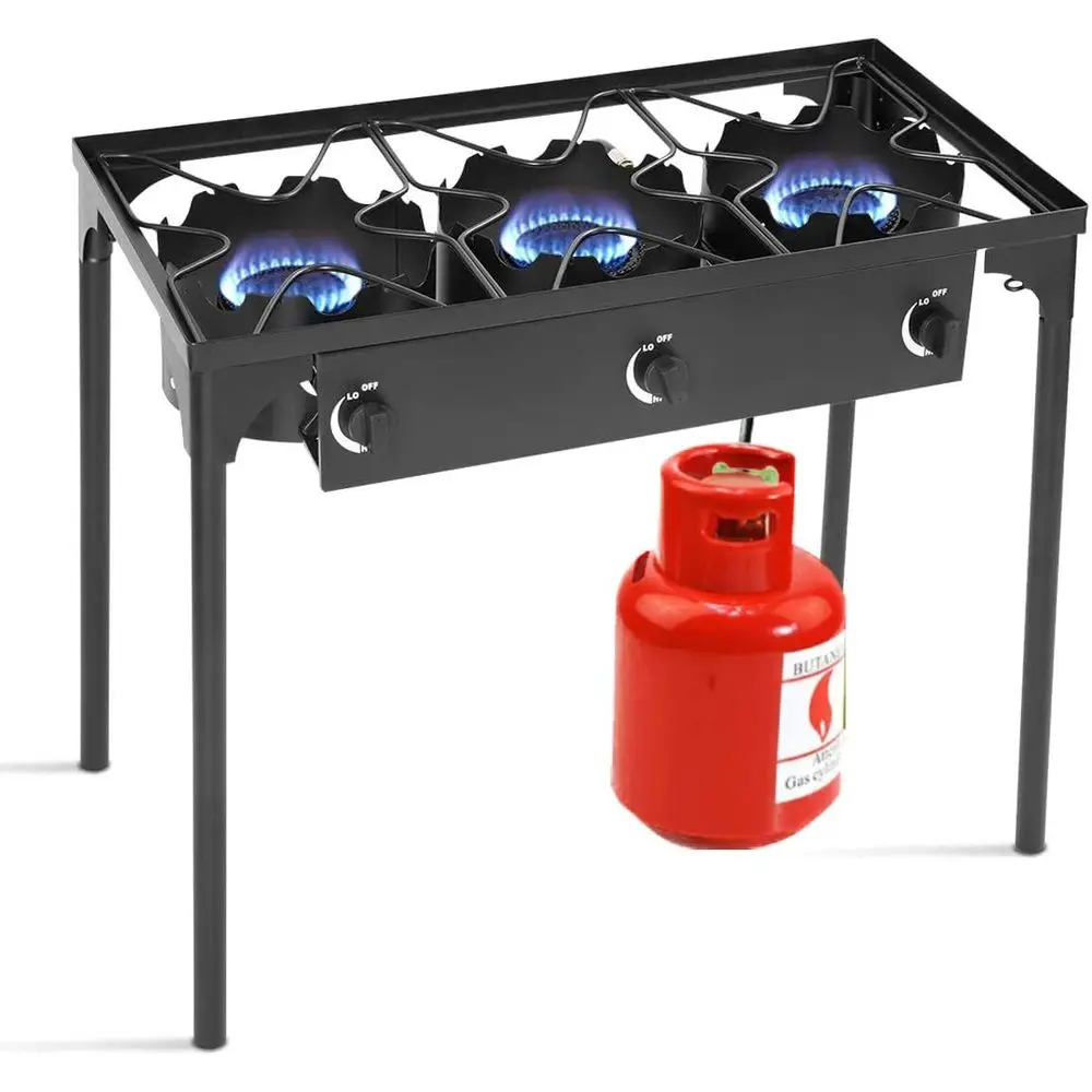 Outdoor Camping Gas Stove - Portable 3-Burner Propane Gas Stove with