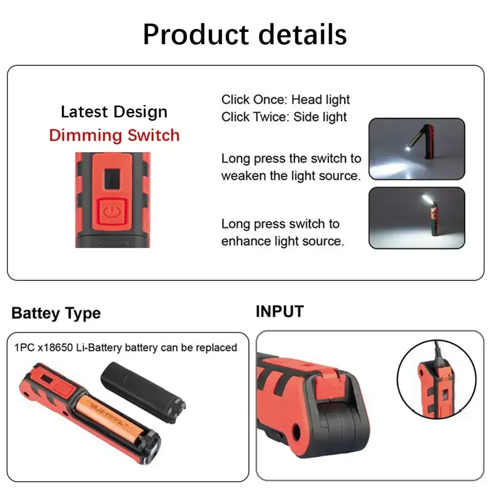 Dimmable COB LED Work Light US - Outdoor Camping Adventure Lamp recension och pris