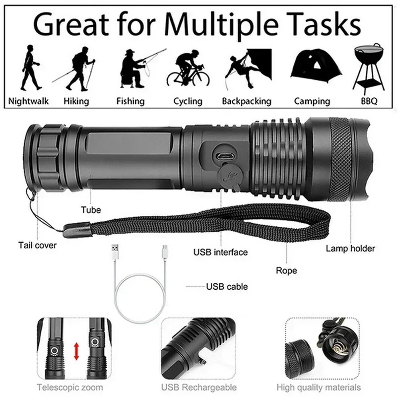 High Power XHP70 Led Flashligh - Outdoor Camping Adventure Lamp recension och pris